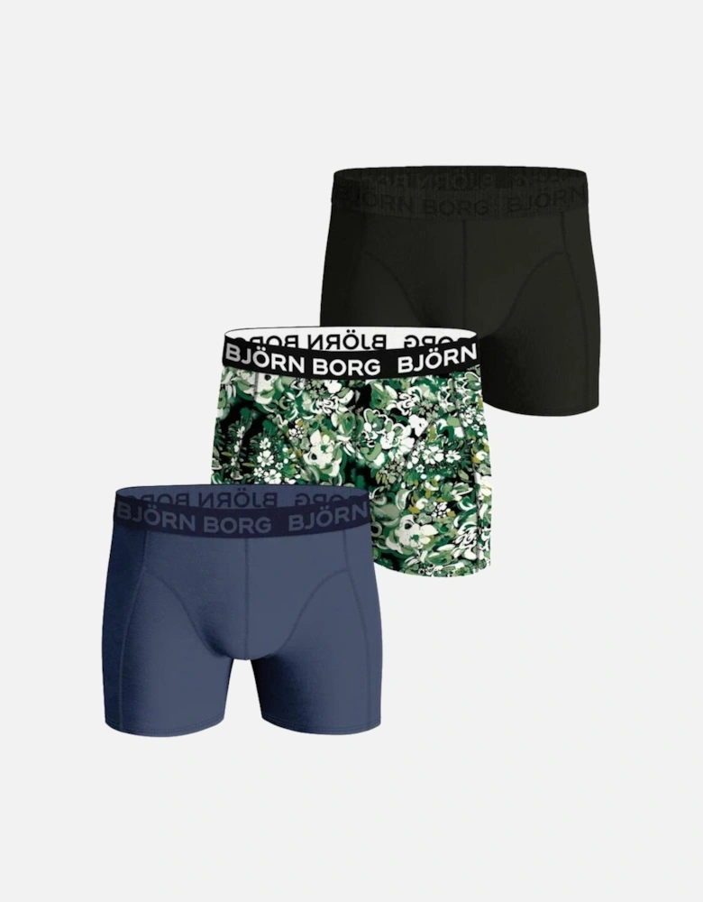 3-Pack Floral Print Boxer Trunks, Green/blue