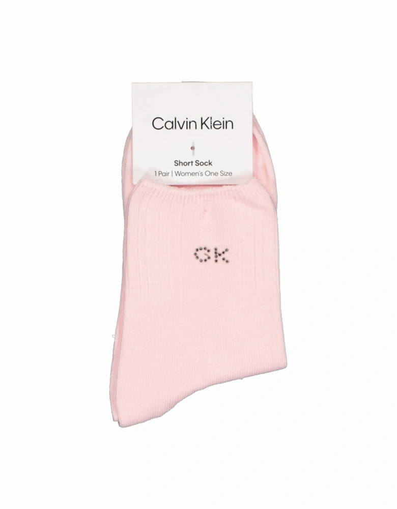 Crystal Logo Women's Short Socks, Pink