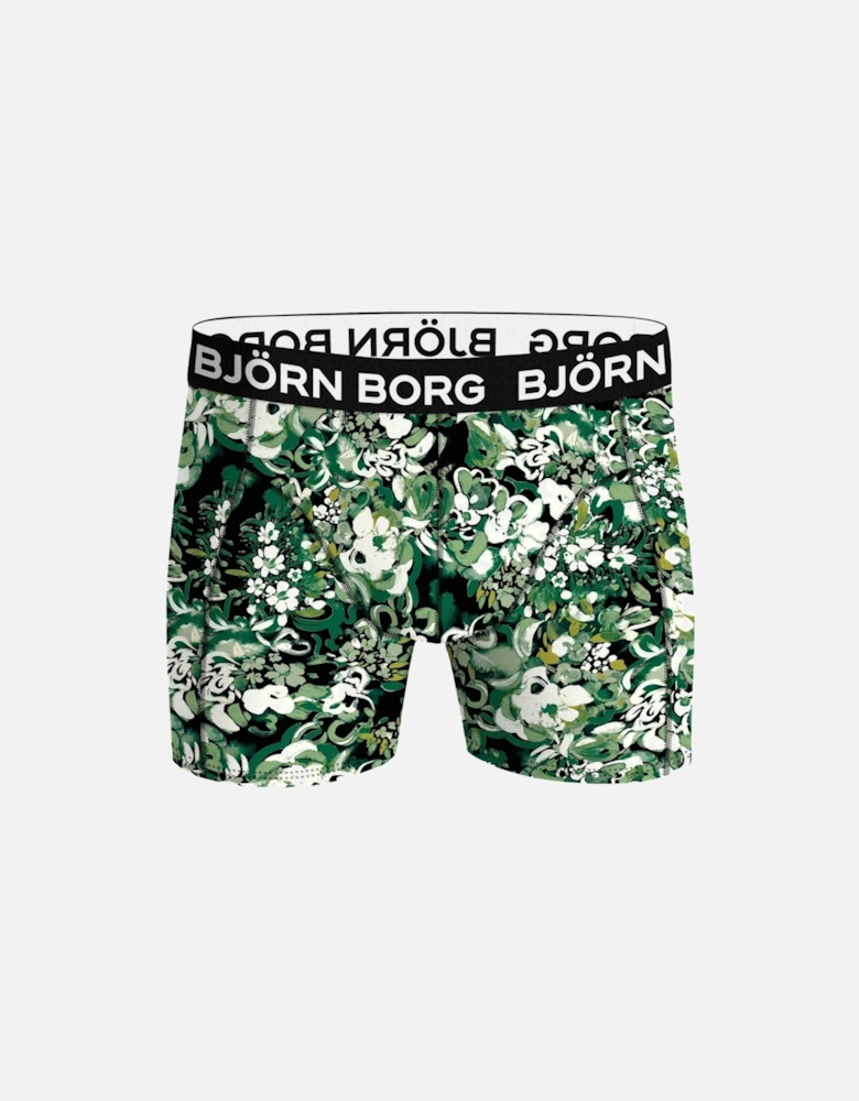 3-Pack Floral Print Boxer Trunks, Green/blue