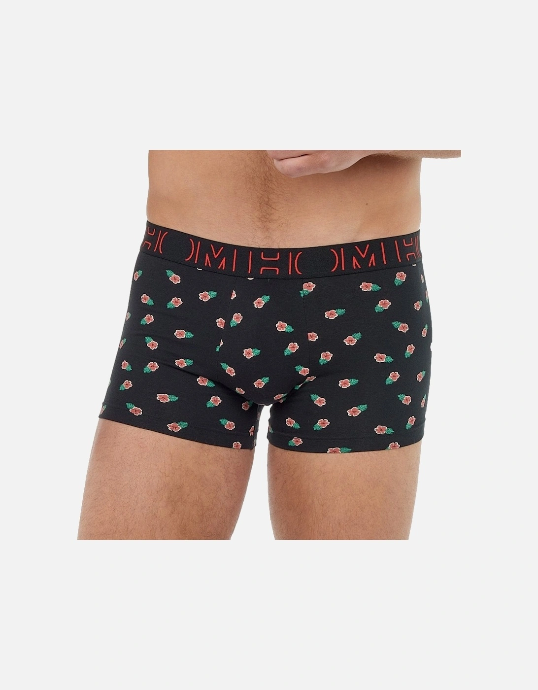 3-Pack Hibiscus Print Boxer Trunks, Black/Red