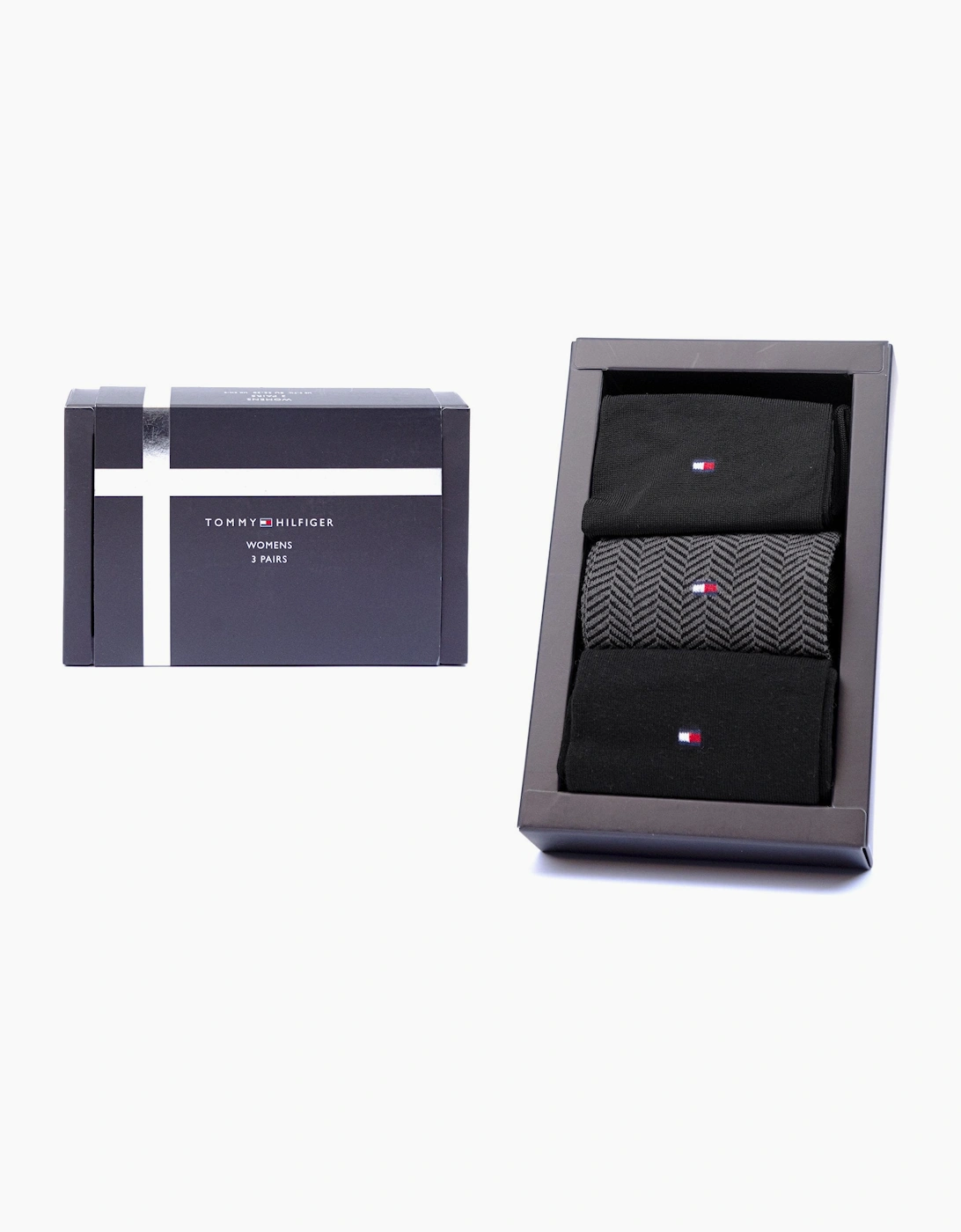 Tommy Hilfiger Tommy Hilfiger Women's 3-Pack Herringbone Pattern & Classic Women's Socks Gift Box, Black