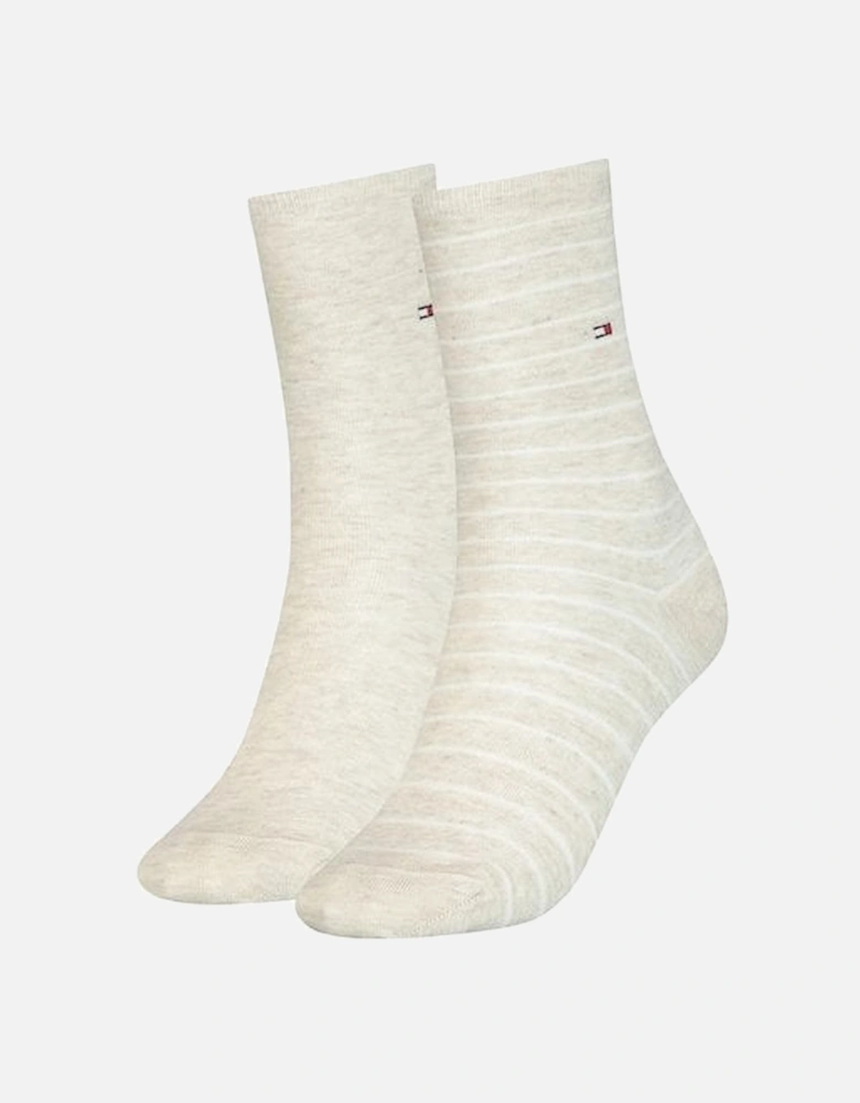 2-Pack Small Stripe Women's Socks, Light Beige Melange