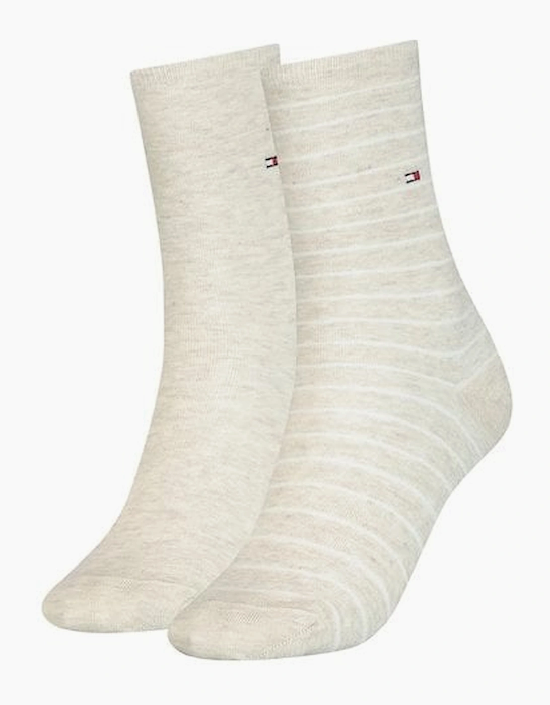 Tommy Hilfiger Women's White 2-Pack Small Stripe Socks, Light Beige Melange - Size: 6/6.5/7/7.5/8/8.5/9