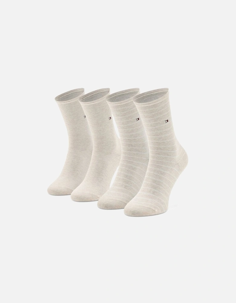 2-Pack Small Stripe Women's Socks, Light Beige Melange