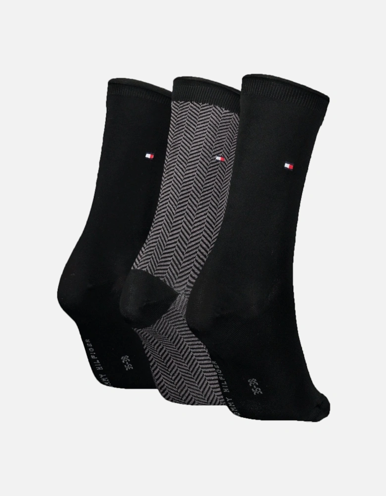 3-Pack Herringbone Pattern & Classic Women's Socks Gift Box, Black