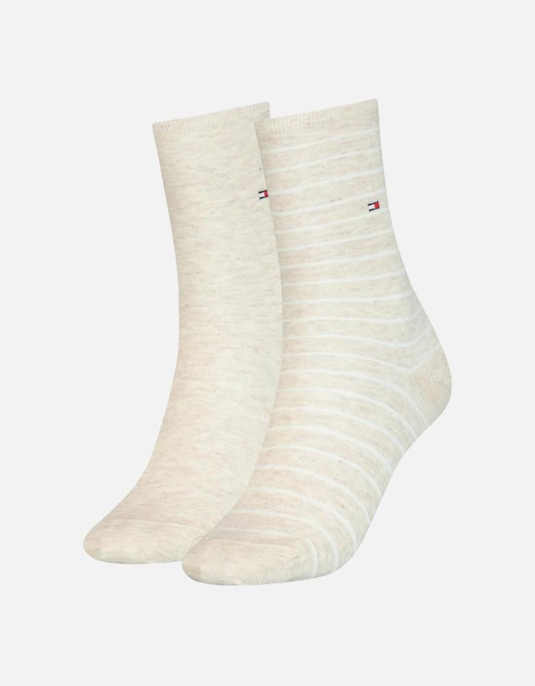 2-Pack Small Stripe Women's Socks, Light Beige Melange