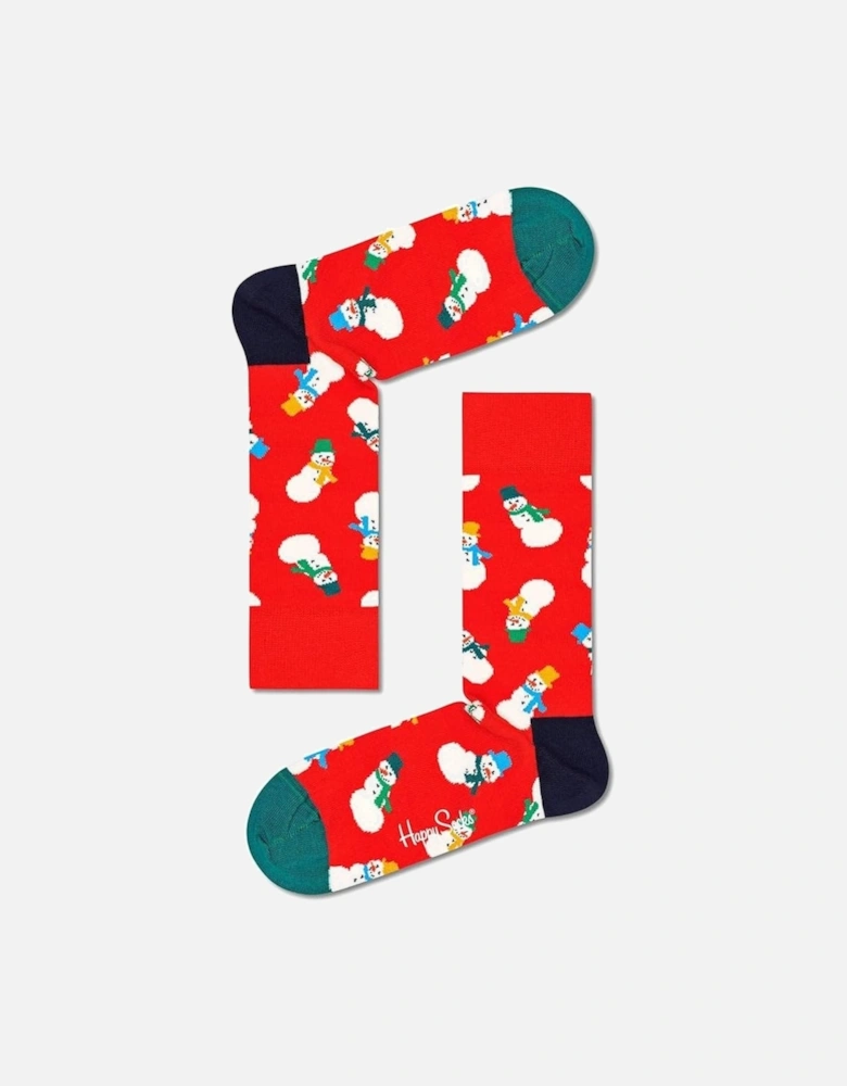 2-Pack Snowman Socks Gift Box, Red