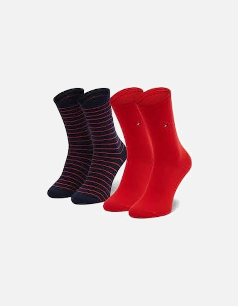 2-Pack Small Stripe Women's Socks, Red/Navy