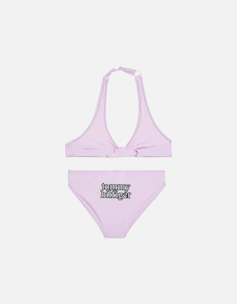 Girls Swim Triangle Halterneck Bikini Set, Luminous Lilac