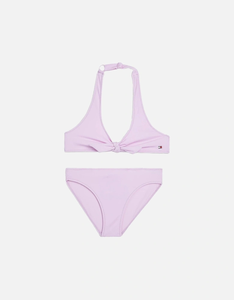 Girls Swim Triangle Halterneck Bikini Set, Luminous Lilac