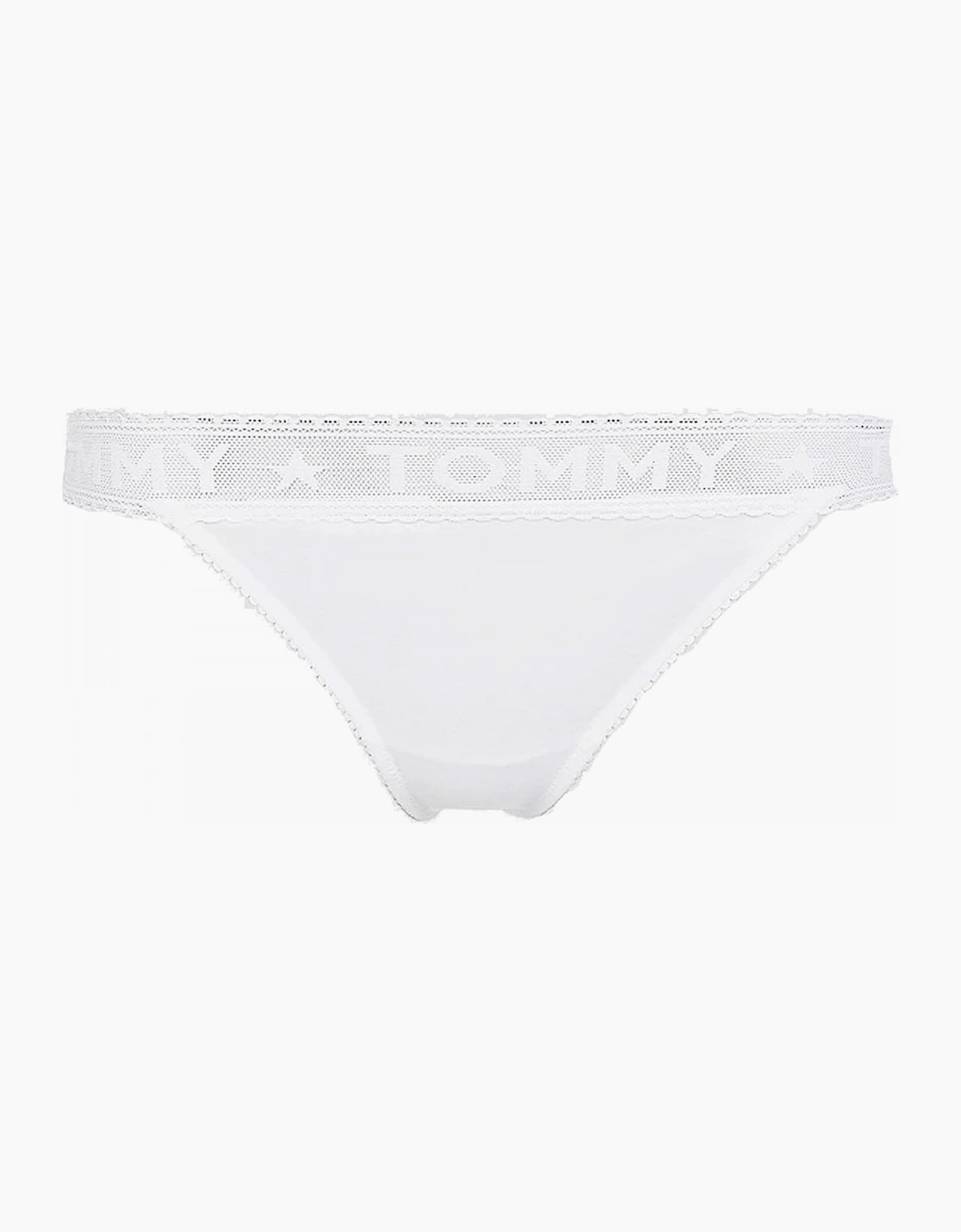 Tommy Hilfiger Women's Logo Lace Thong, White - Size: 8