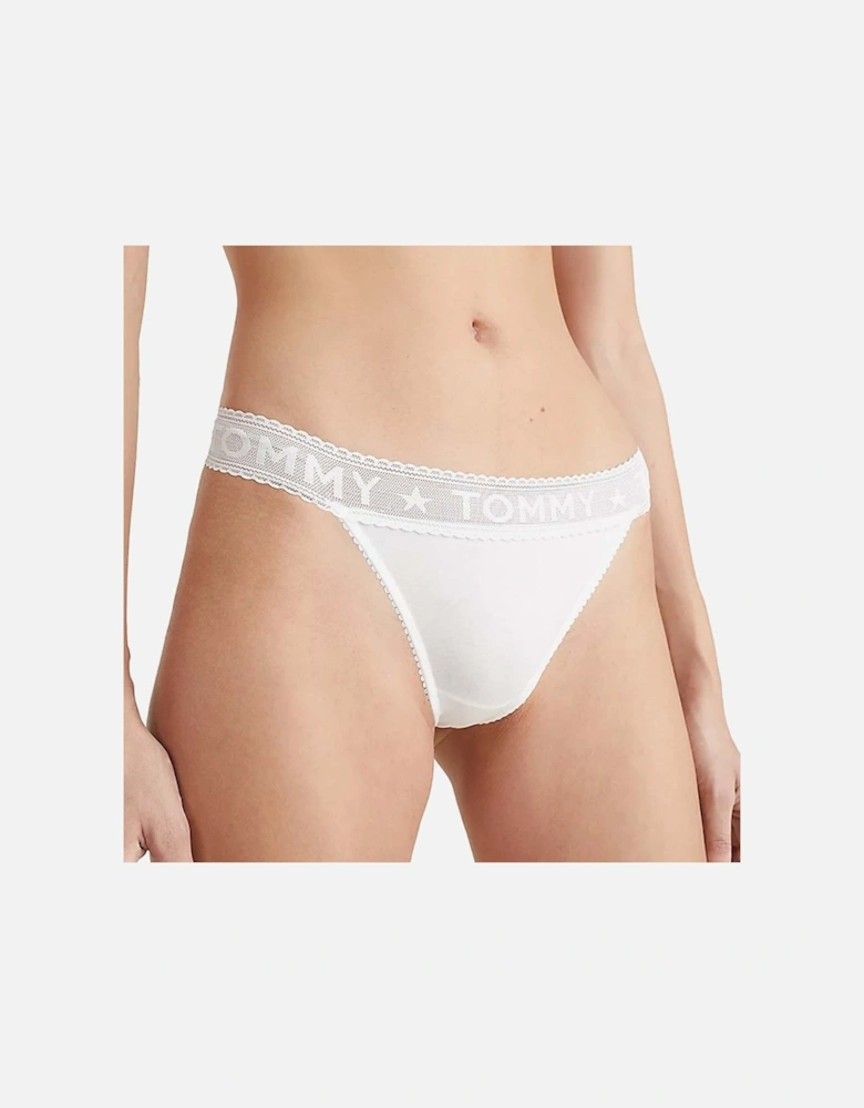 Logo Lace Thong, White