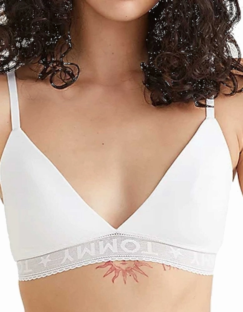 Logo Lace Spacer Cup Triangle Bralette, White