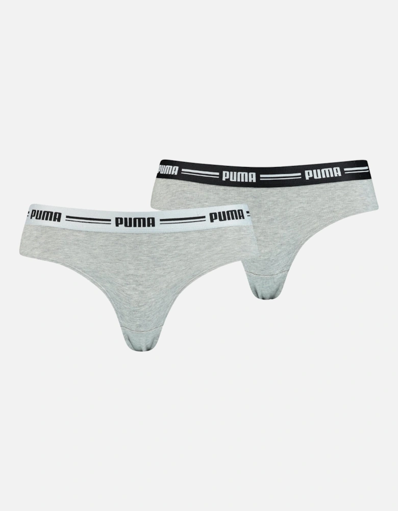 2-Pack Striped Logo Mid-Rise Brazilian Briefs, Grey Melange