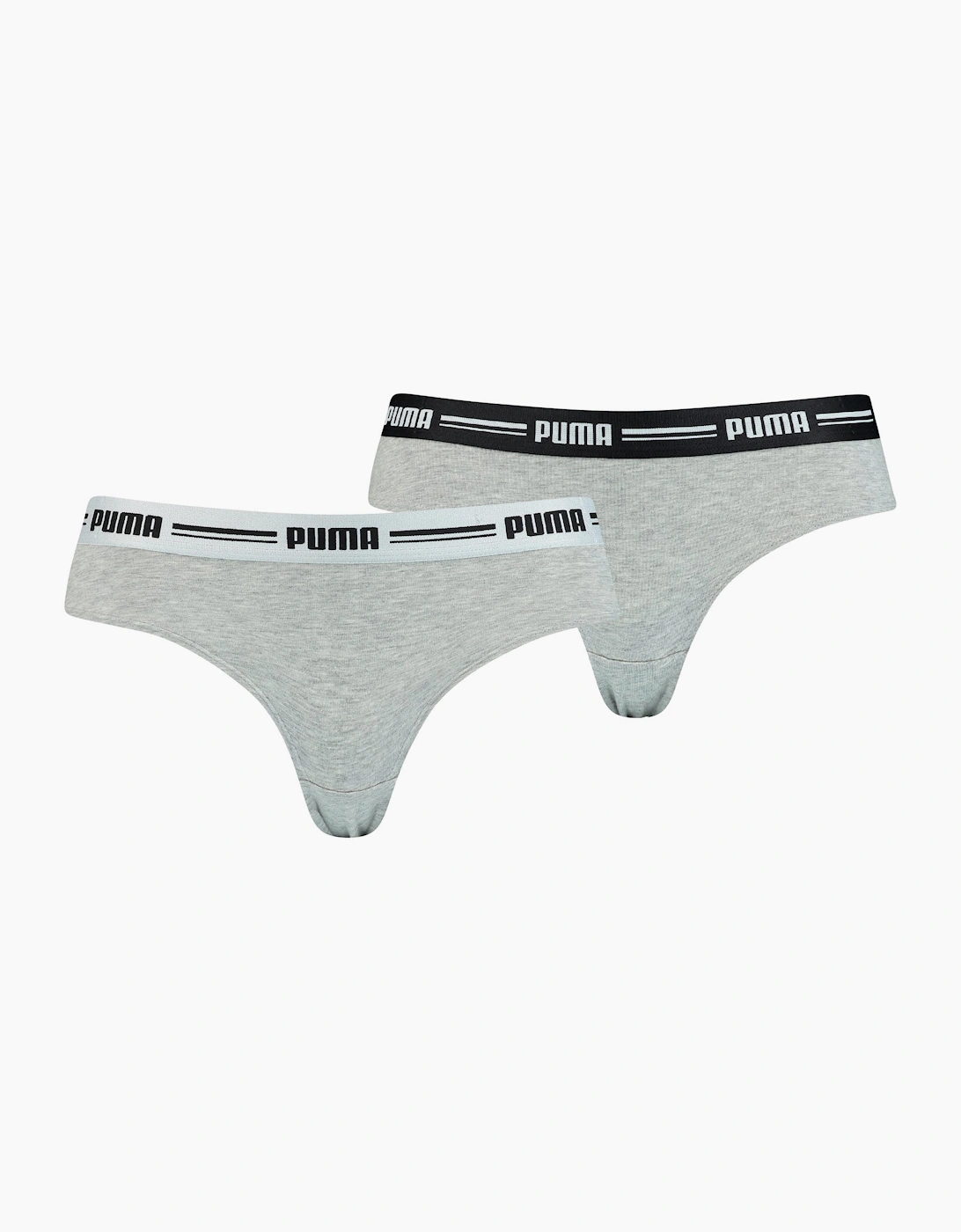 Puma Women's Grey 2-Pack Striped Logo Mid-Rise Brazilian Briefs, Melange - Size 8
