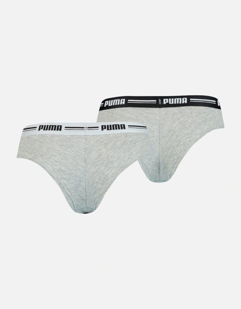 2-Pack Striped Logo Mid-Rise Brazilian Briefs, Grey Melange