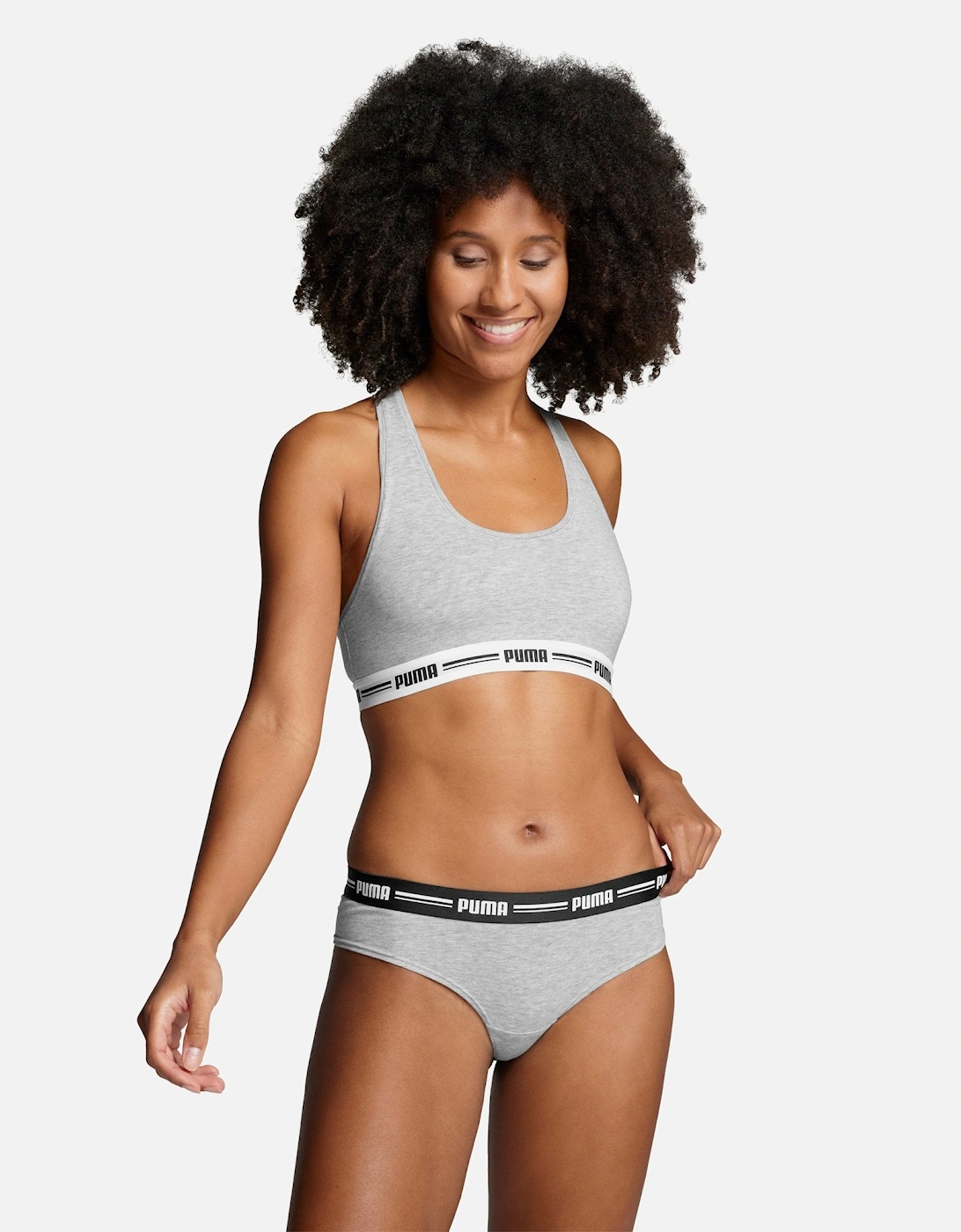 2-Pack Striped Logo Mid-Rise Brazilian Briefs, Grey Melange