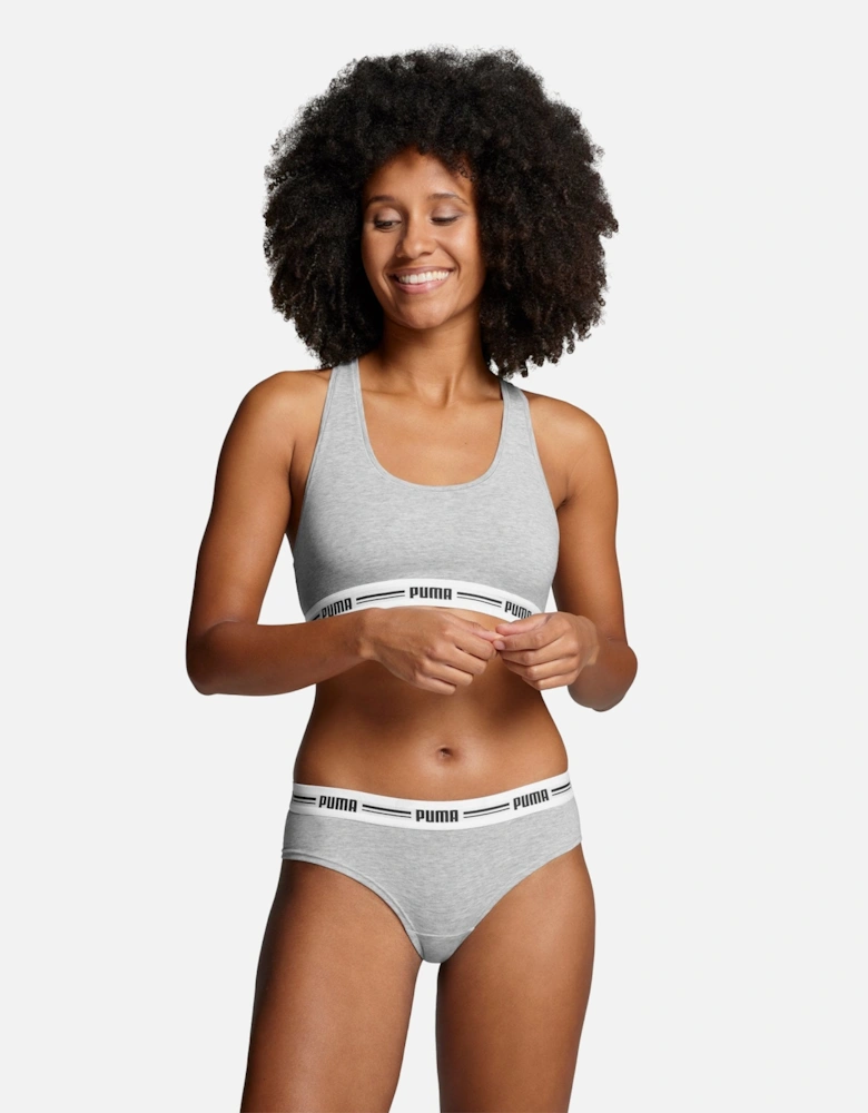 2-Pack Striped Logo Mid-Rise Brazilian Briefs, Grey Melange