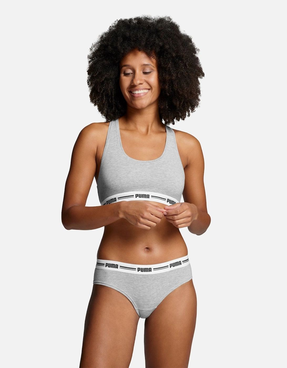 2-Pack Striped Logo Mid-Rise Brazilian Briefs, Grey Melange