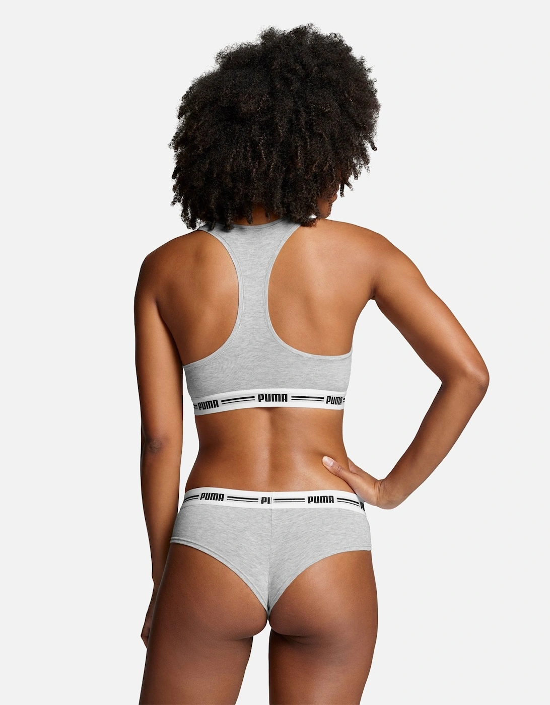 2-Pack Striped Logo Mid-Rise Brazilian Briefs, Grey Melange