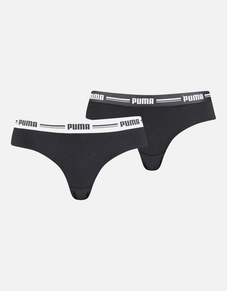 2-Pack Striped Logo Mid-Rise Brazilian Briefs, Black