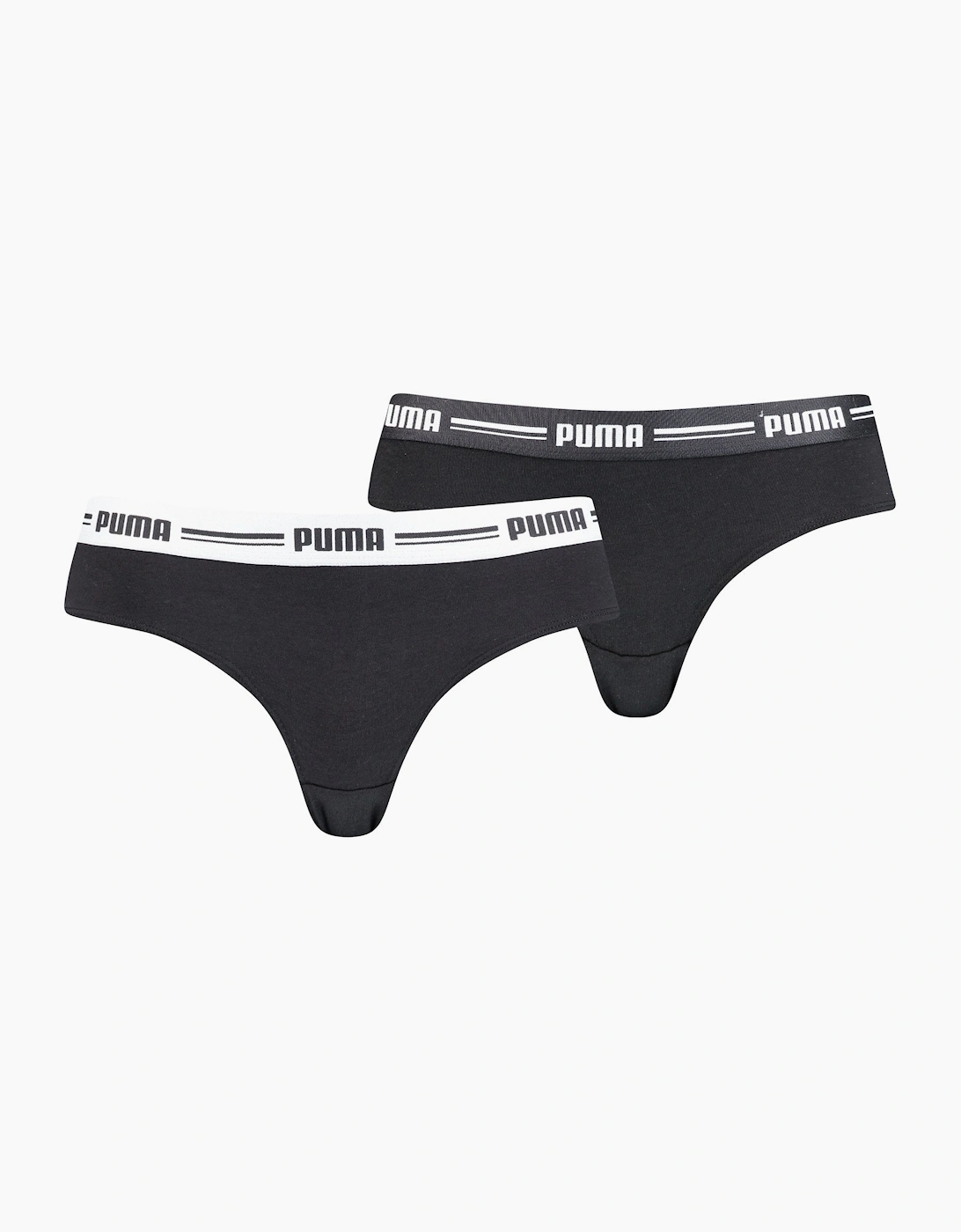 Puma Puma Women's 2-Pack Striped Logo Mid-Rise Brazilian Briefs, Black - Black/Black