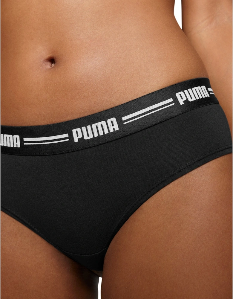 2-Pack Striped Logo Mid-Rise Brazilian Briefs, Black