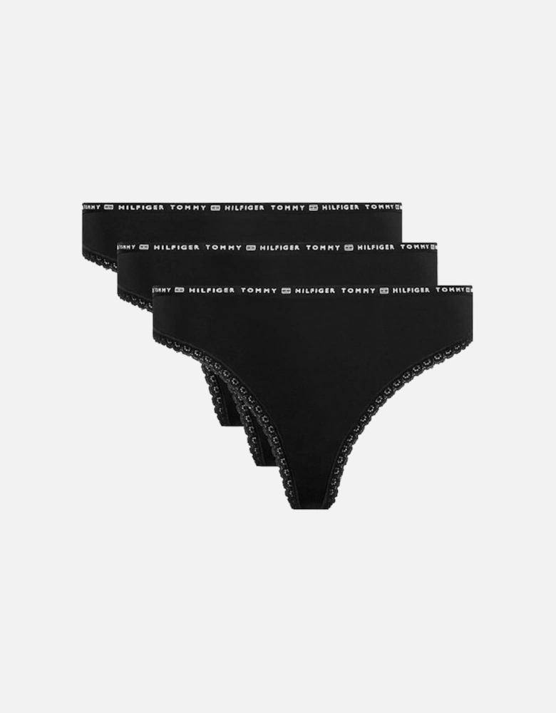 3-Pack Lace Trim Microfibre Thongs, Black