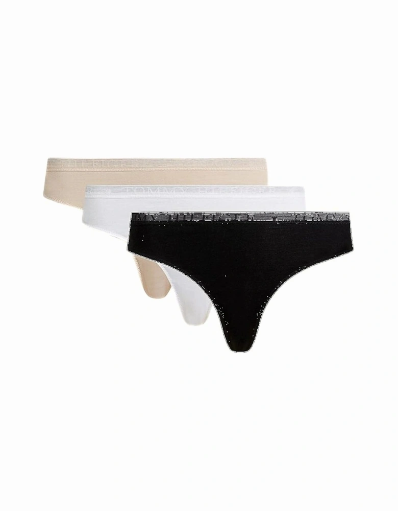 3-Pack Logo Lace Thongs, Black/White/Misty Blush