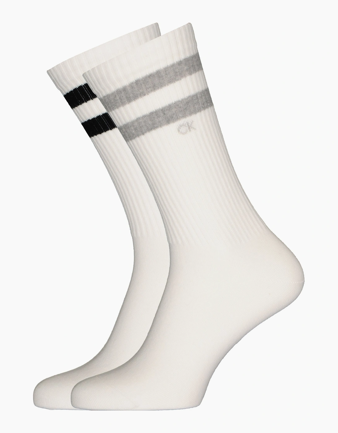 Calvin Klein Men's White 2-Pack Stripes Casual Sports Socks,  7.5/8/5/5.5/6/6.5/7 Eur Size 39-42