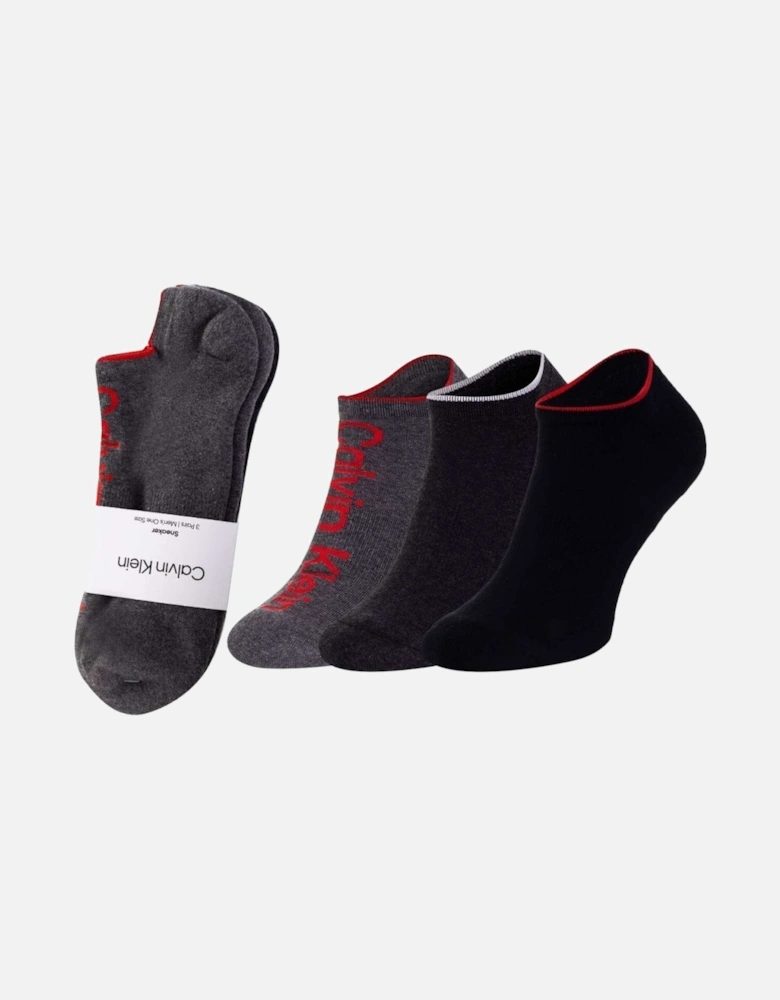 3-Pack Logo Sports Trainer Socks, Grey Melange / Red