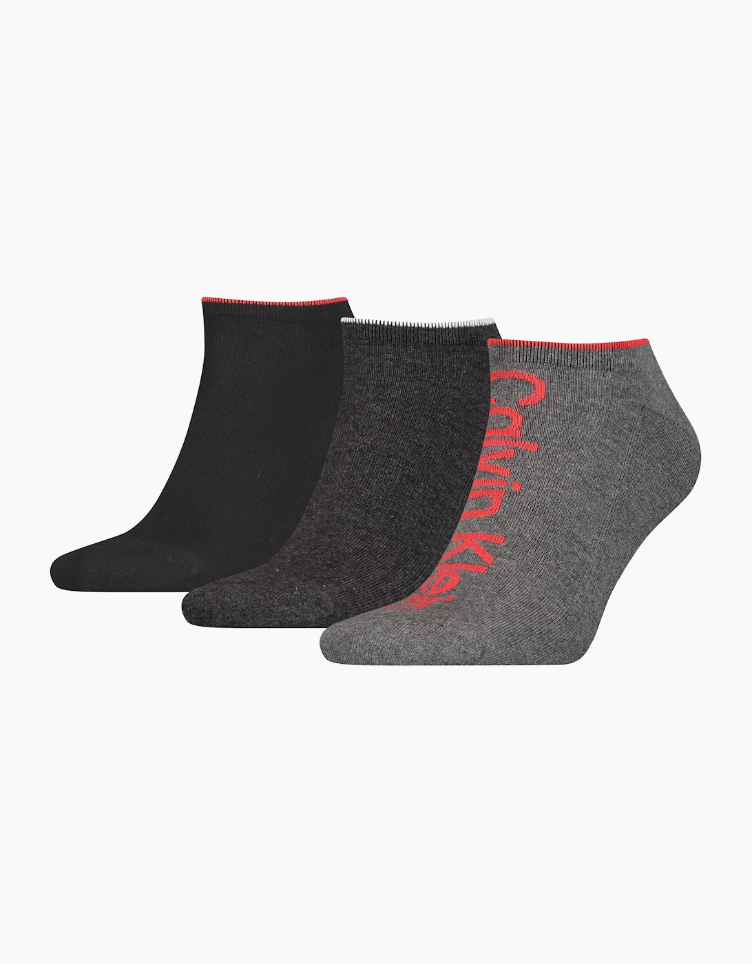 Calvin Klein Calvin Klein Men's 3-Pack Logo Sports Trainer Socks, Grey Melange / Red - Black/Black/Grey
