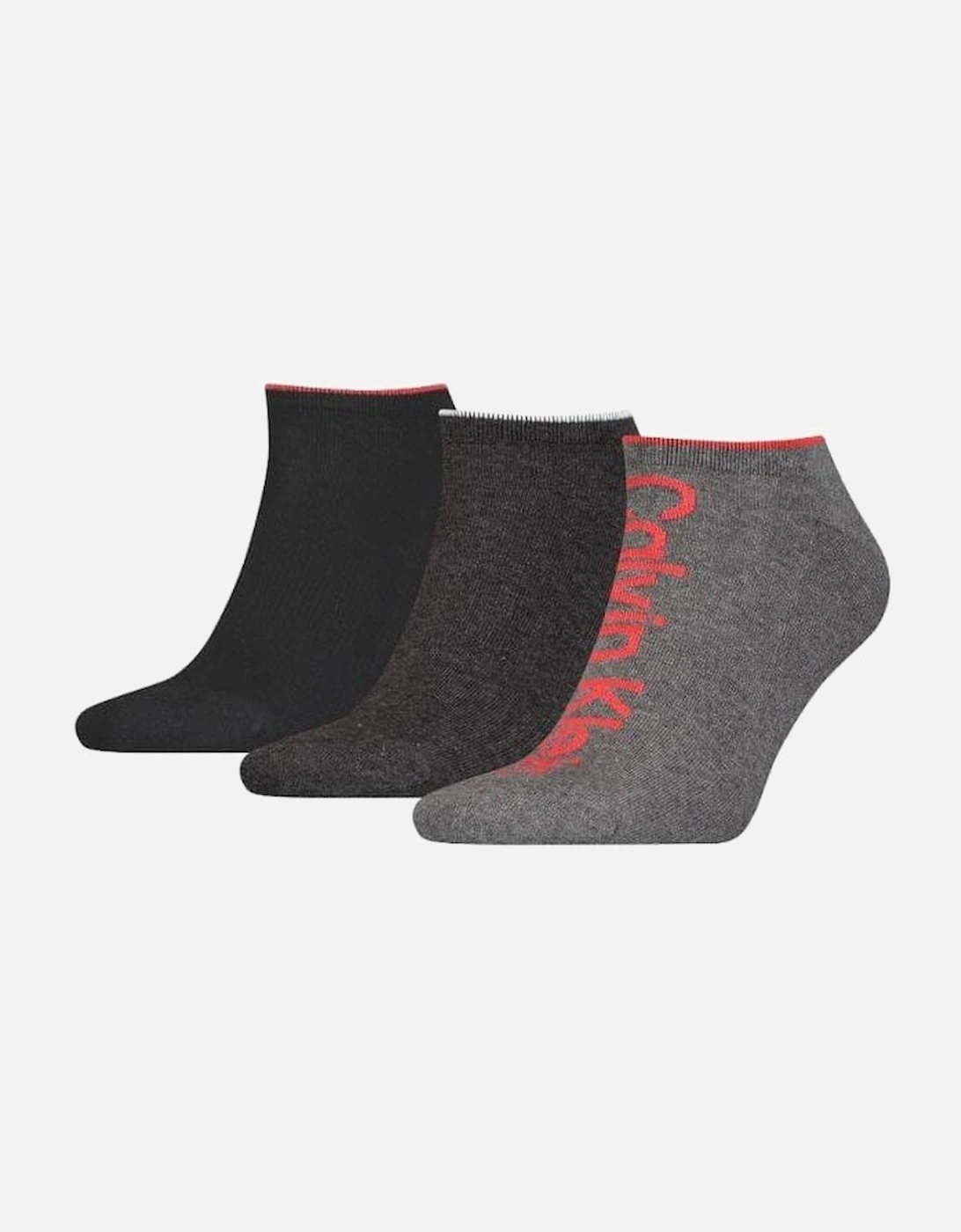 3-Pack Logo Sports Trainer Socks, Grey Melange / Red