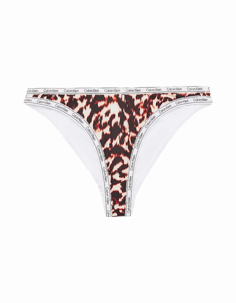 Logo Tape High Leg Cheeky Bikini Bottom, Animal