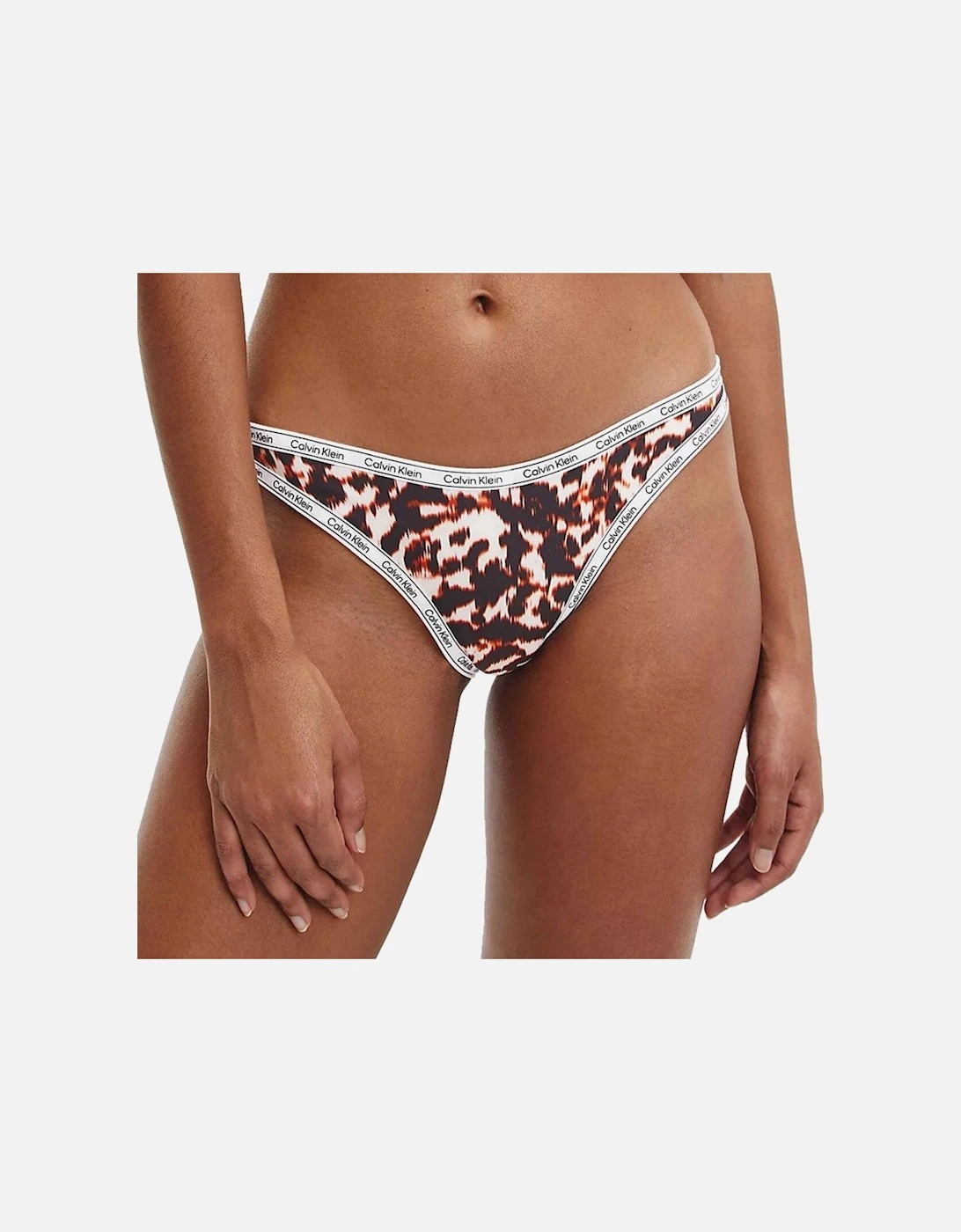 Logo Tape High Leg Cheeky Bikini Bottom, Animal