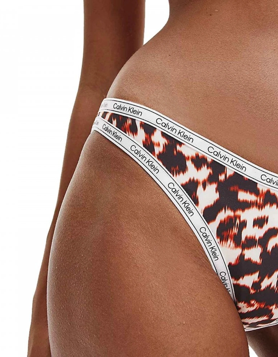 Logo Tape High Leg Cheeky Bikini Bottom, Animal