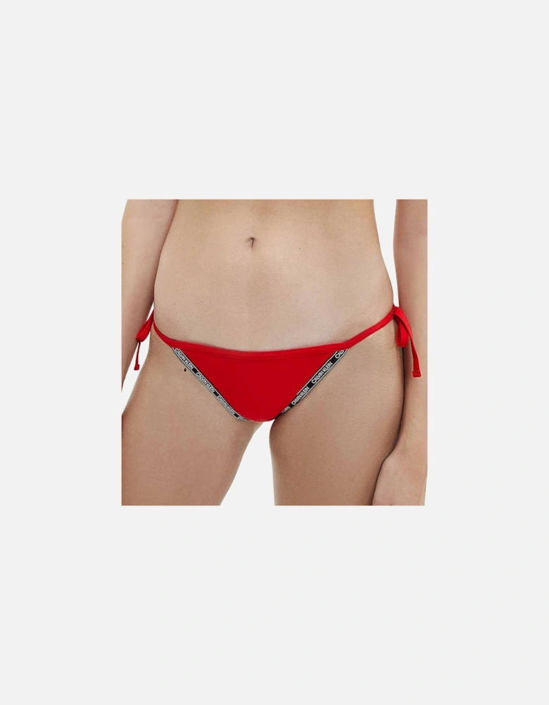 Logo Tape Side Tie Swimwear Bikini Bottom, Rustic Red