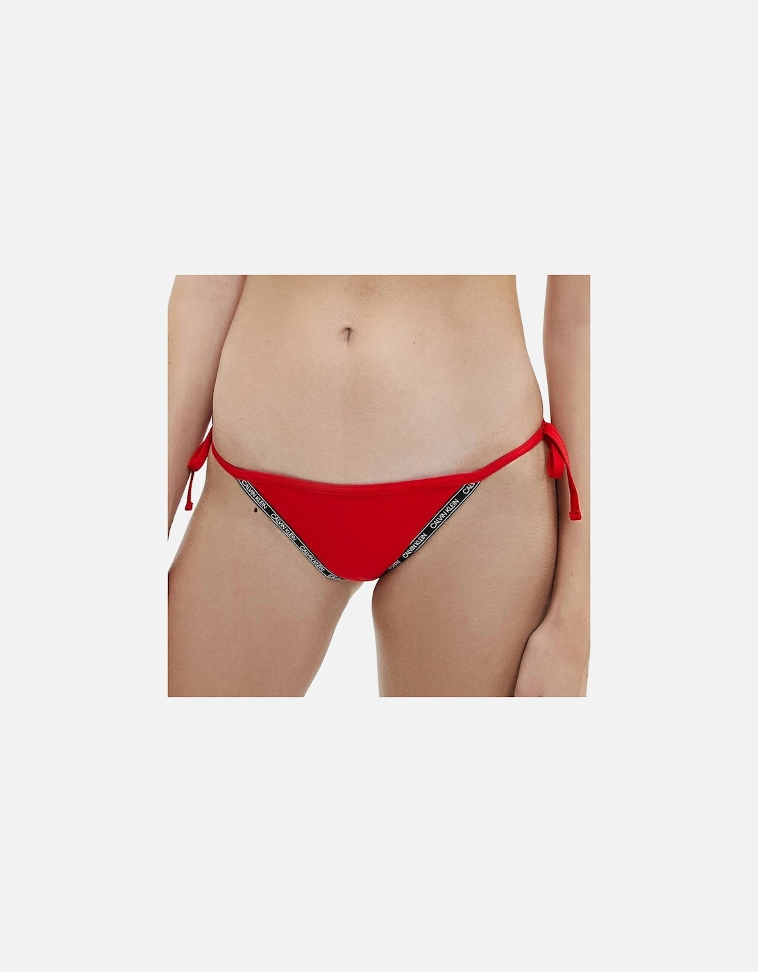 Logo Tape Side Tie Swimwear Bikini Bottom, Rustic Red