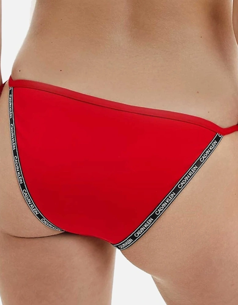 Logo Tape Side Tie Swimwear Bikini Bottom, Rustic Red