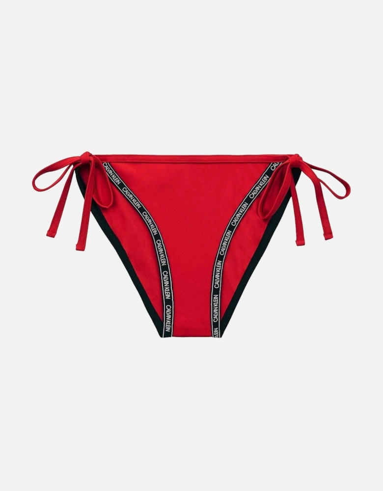 Logo Tape Side Tie Swimwear Bikini Bottom, Rustic Red