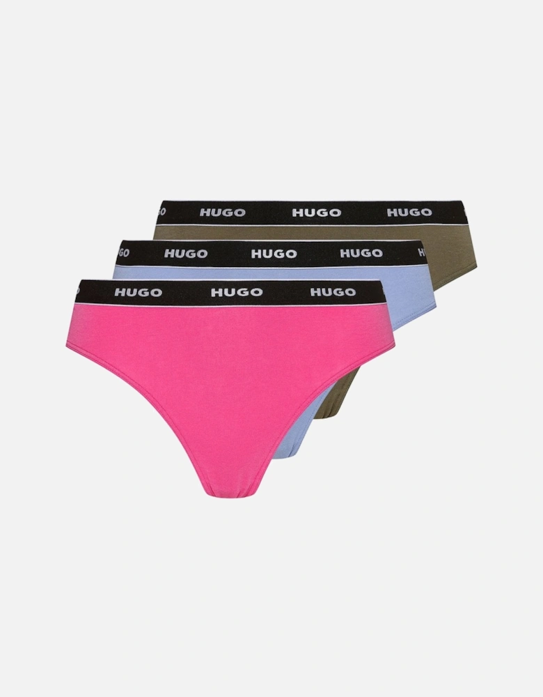 3-Pack Logo Thong, Dark Beige / Pink / Blue