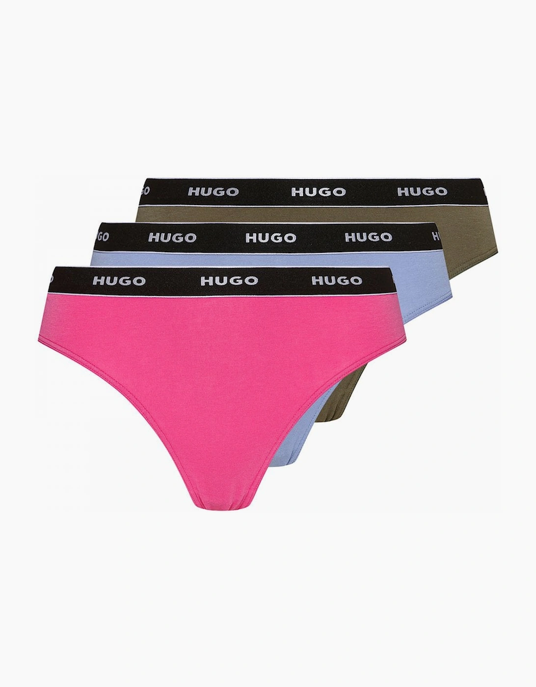 Hugo Boss Women's 3-Pack Logo Thong, Dark Beige / Pink / Blue - Size: 8