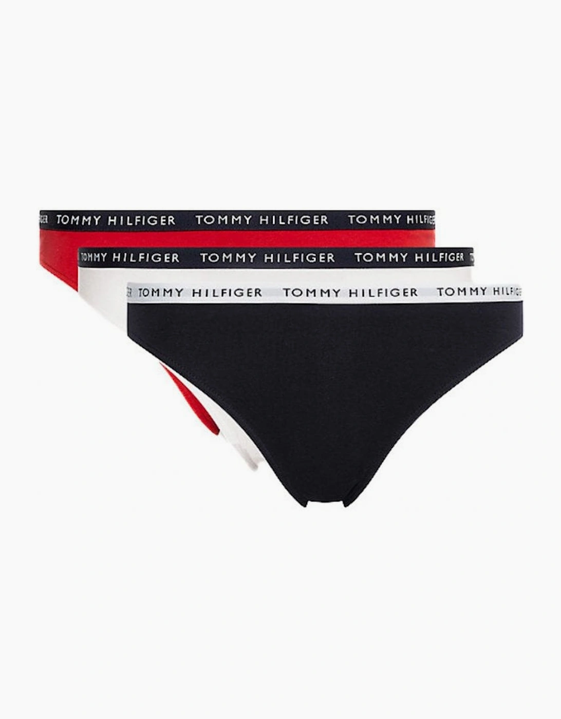 Tommy Hilfiger Women's Black 3-Pack Logo Waistband Bikini Briefs, Red/White/Navy - Size 12