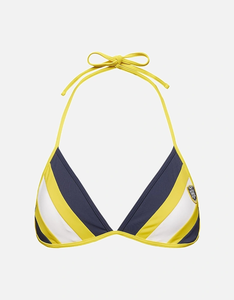 Halterneck Triangle Stripe Bikini Top, Navy Blazer