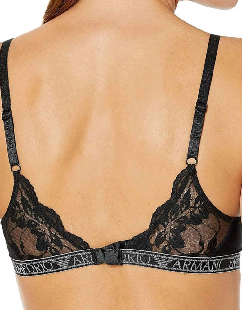 Logoband Lace Padded Triangle Bra, Black