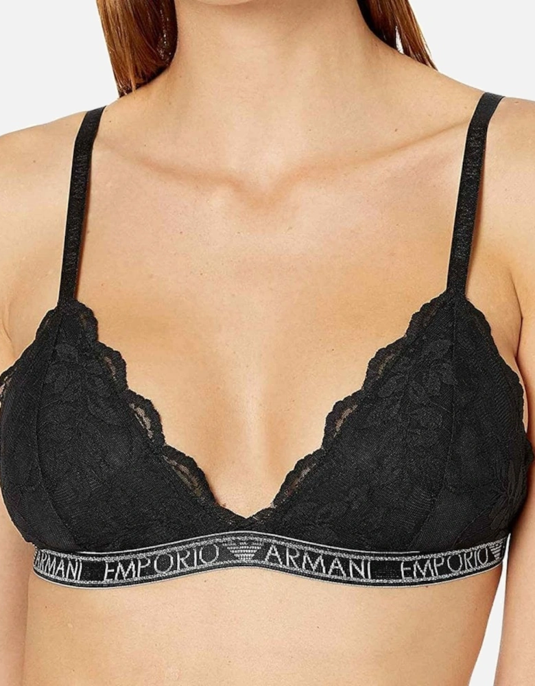 Logoband Lace Padded Triangle Bra, Black