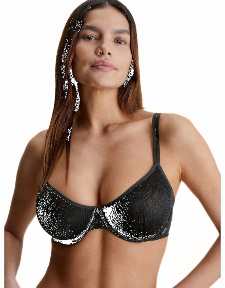 Sheer Marquisette Starburst Lace Demi Bra, Black