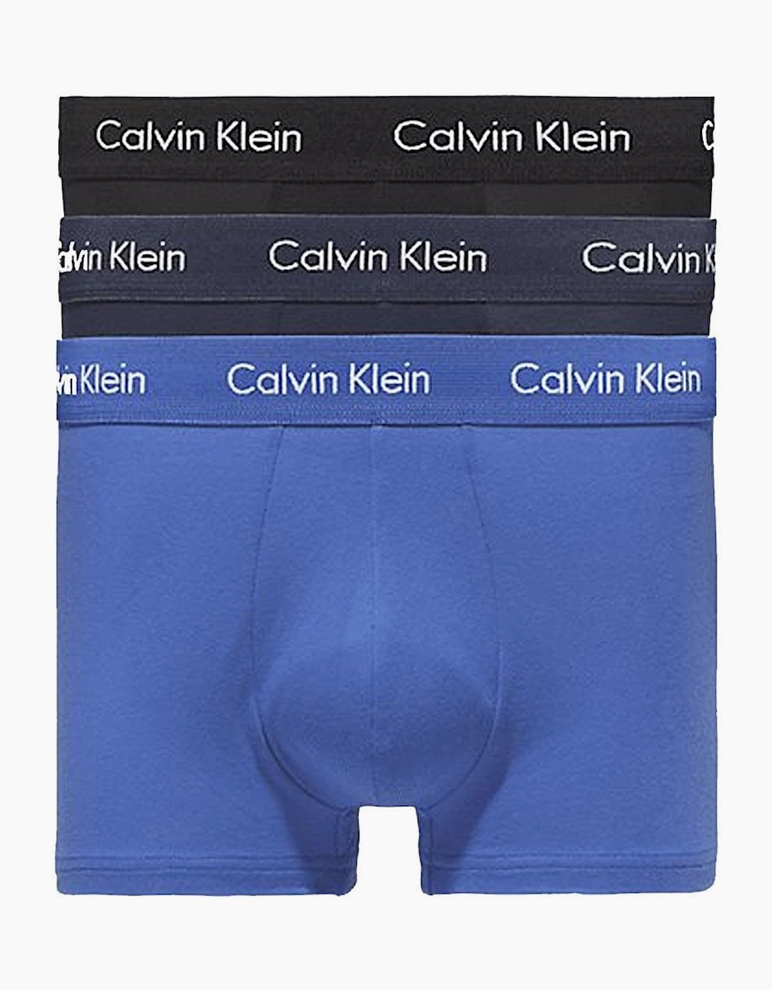 Calvin Klein Men's Blue 3-Pack Low-Rise Boxer Trunks, Black/ Shadow/Cobalt Water  37/36/32 Xl