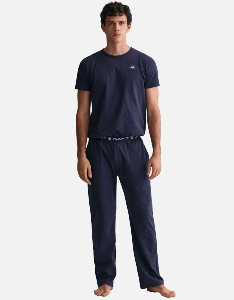 Shield Logo Waistband Jersey Pyjama Bottoms, Navy