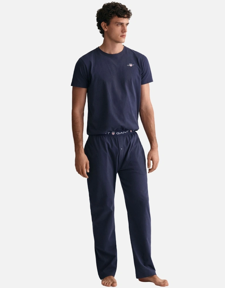 Shield Logo Waistband Jersey Pyjama Bottoms, Navy